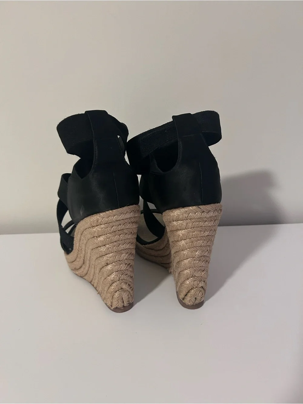Jean Michel Cazabat Black Espadrille Wedge Sandals with Crisscross Straps